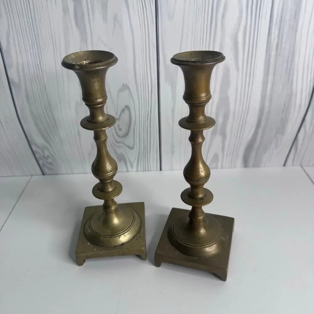 Vintage Pair Brass Candlesticks Holders Home Decor House Office MCM Mid Century